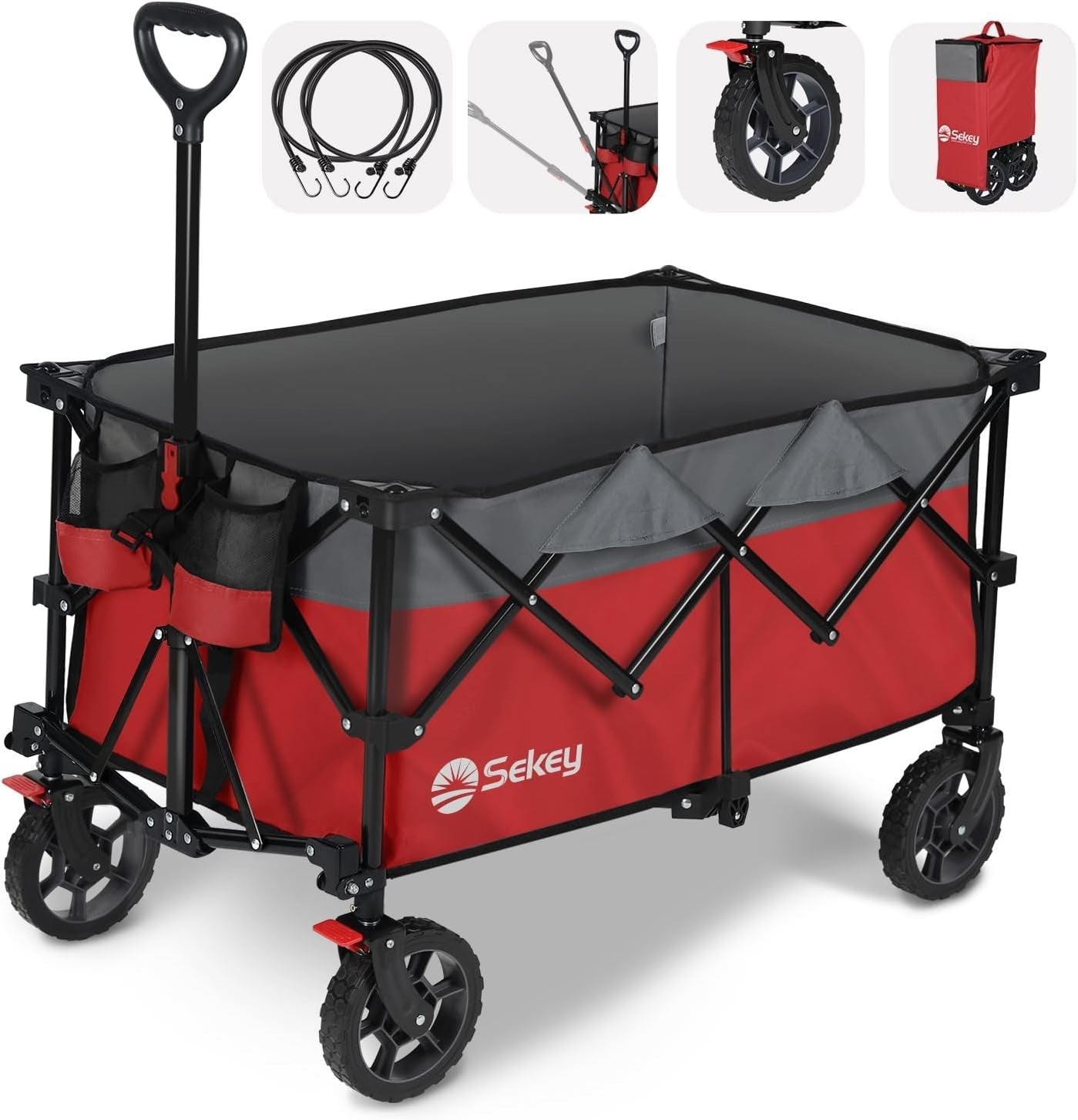 Red Heavy Duty 200L Folding Festival Trolley All-Terrain Wagon 150kg Capacity