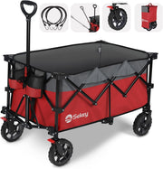 Red Heavy Duty 200L Folding Festival Trolley All-Terrain Wagon 150kg Capacity