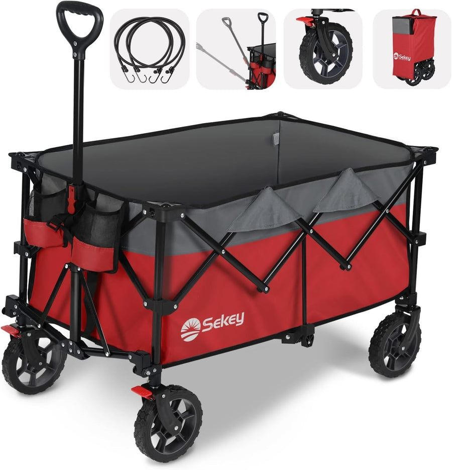 Red Heavy Duty 200L Folding Festival Trolley All-Terrain Wagon 150kg Capacity