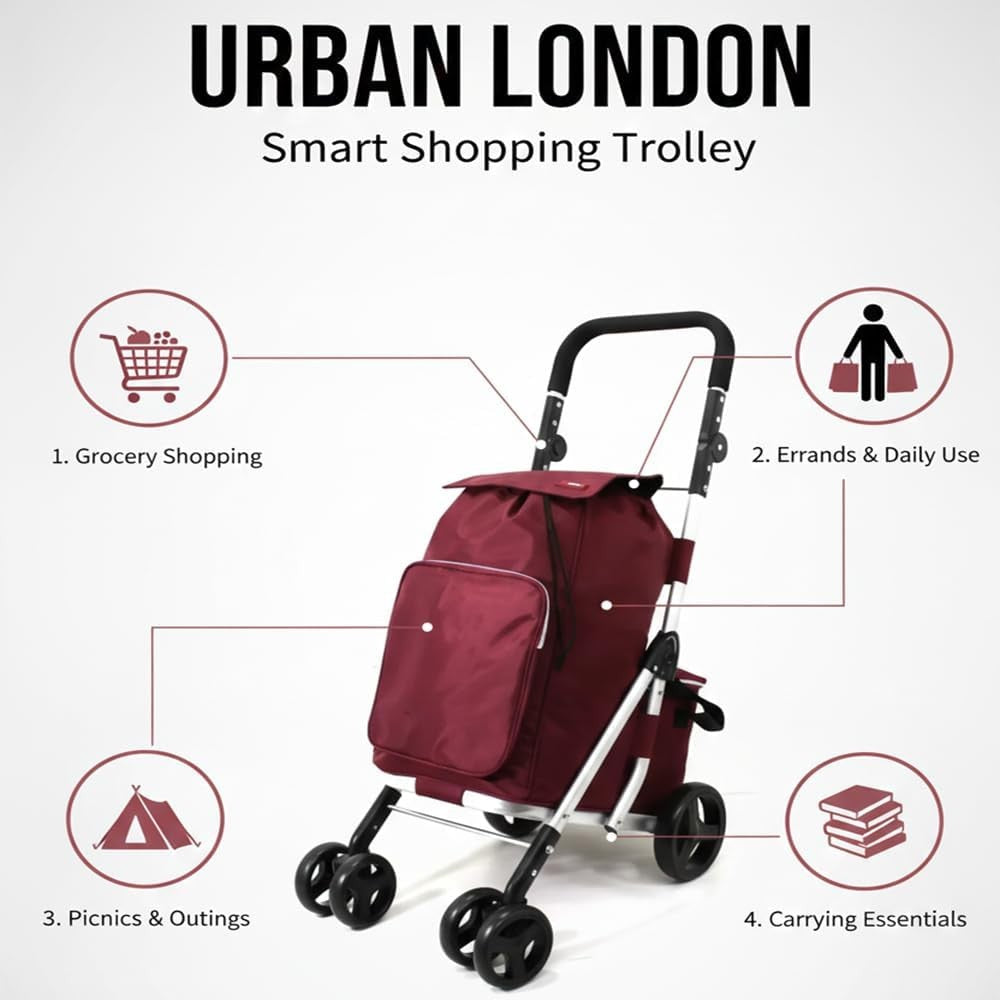 6 Wheel Shopping Trolley 74L Folding Grocery Cart Cooler Bag Adjustable Handle