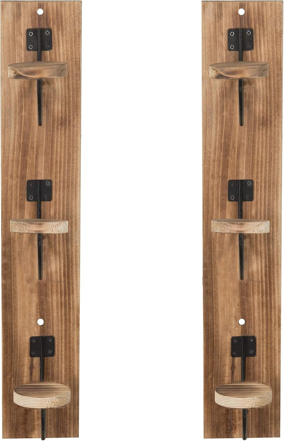Set of 2 Wall Mounted Coat Hat Racks Light Wood Metal Hooks Rustic 61cm