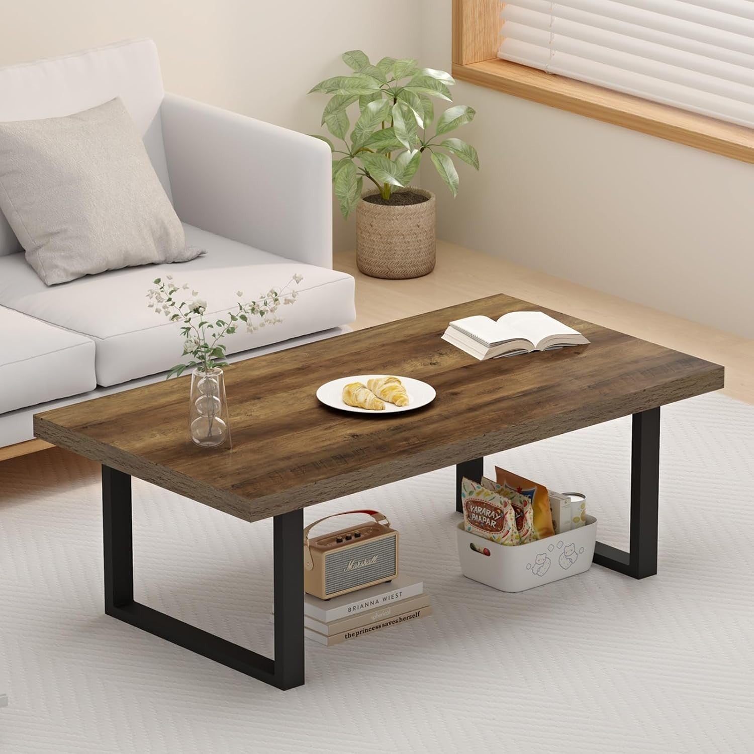 Rustic Oak Coffee Table 120cm Industrial Wood Metal Centre Table Living Room