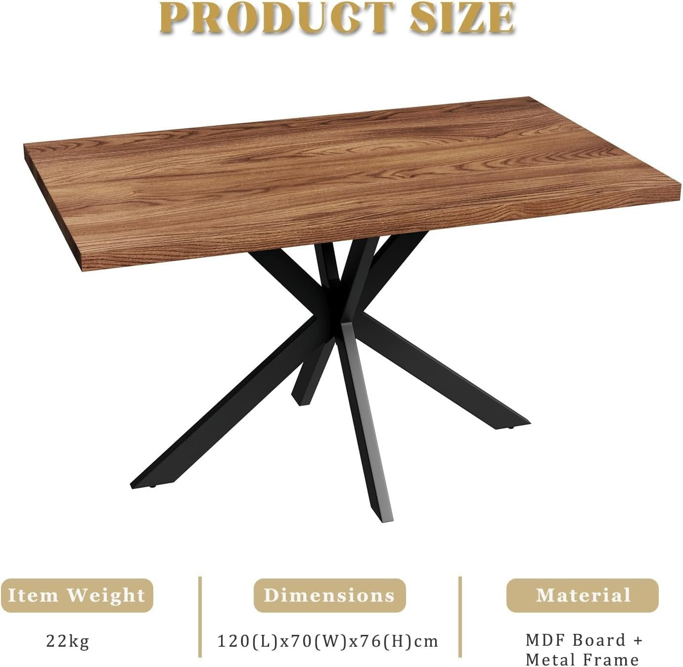 Rustic Industrial Dining Table Wood Top Black Metal Legs 120cm Modern