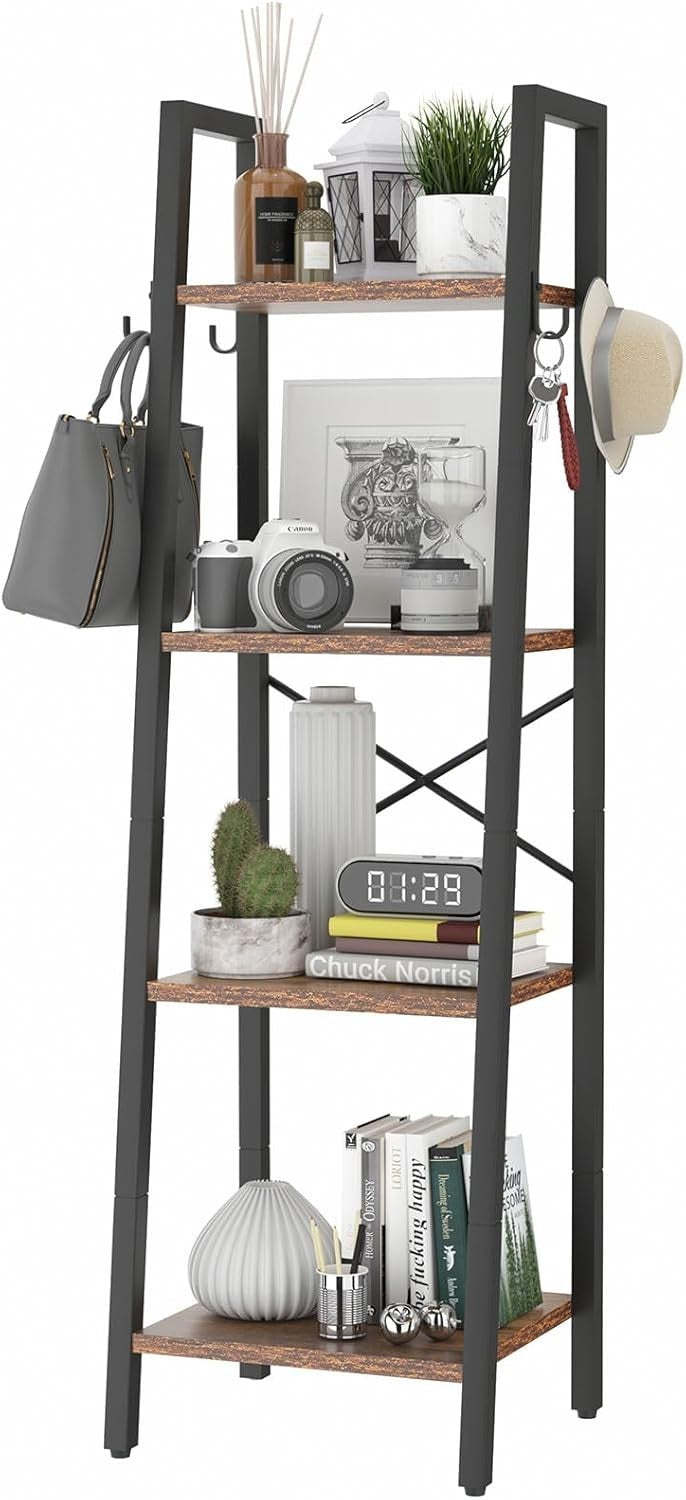 Industrial Ladder Bookshelf 4 Tier Freestanding Storage Shelf Space Saver