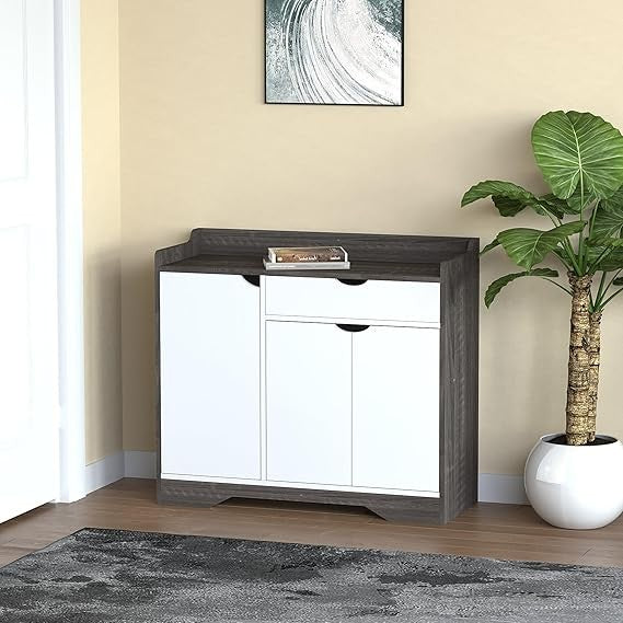 Modern Grey Shoe Storage Cabinet with Drawer & Shelf, Large Hallway Unit