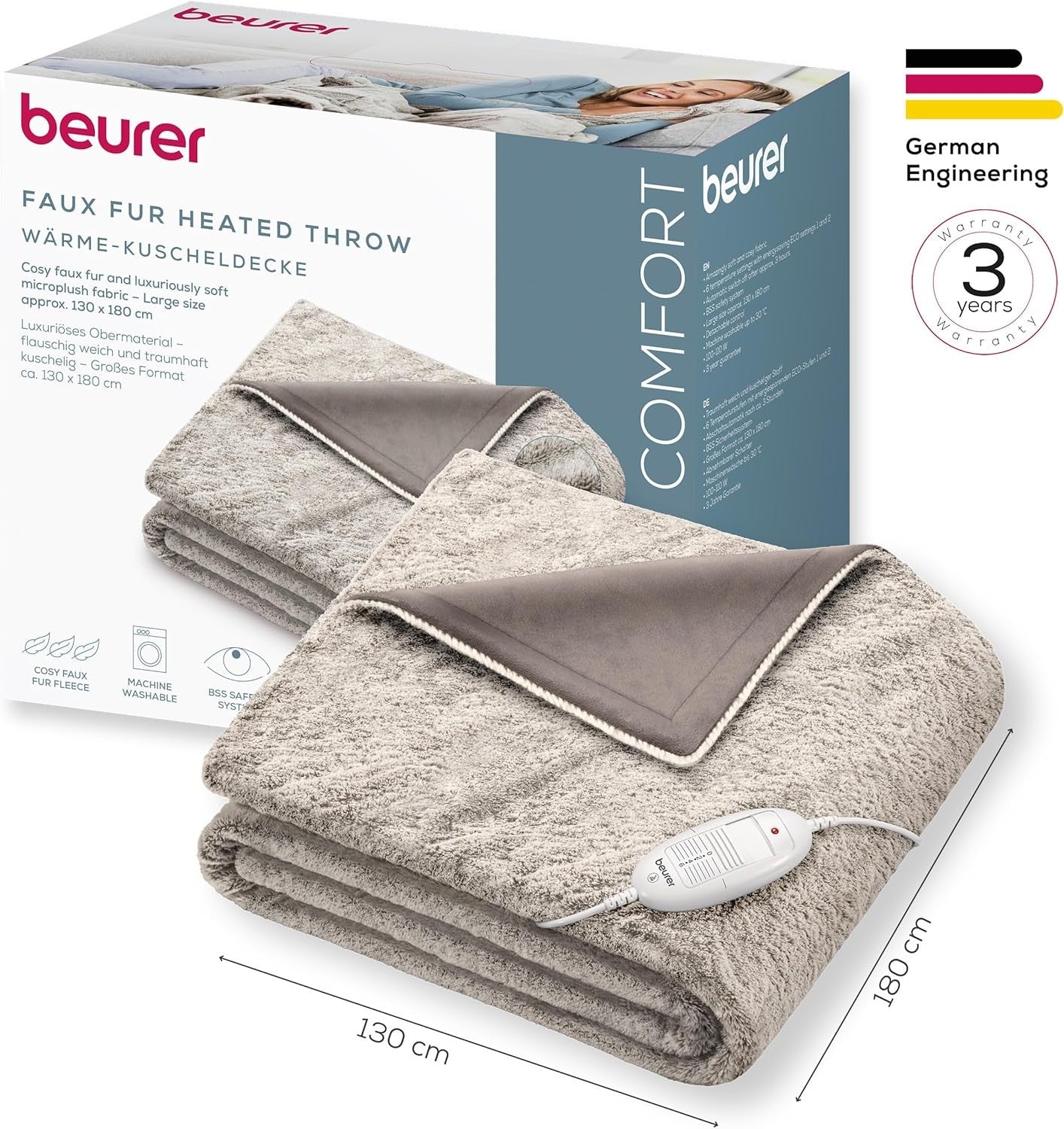 Electric Heated Throw Blanket Faux Fur Soft Touch 6 Heat Settings Washable