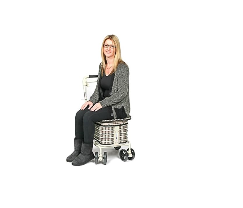 3 In 1 Shopping Trolley With Seat 4 Wheel Rollator Cart Light Tartan