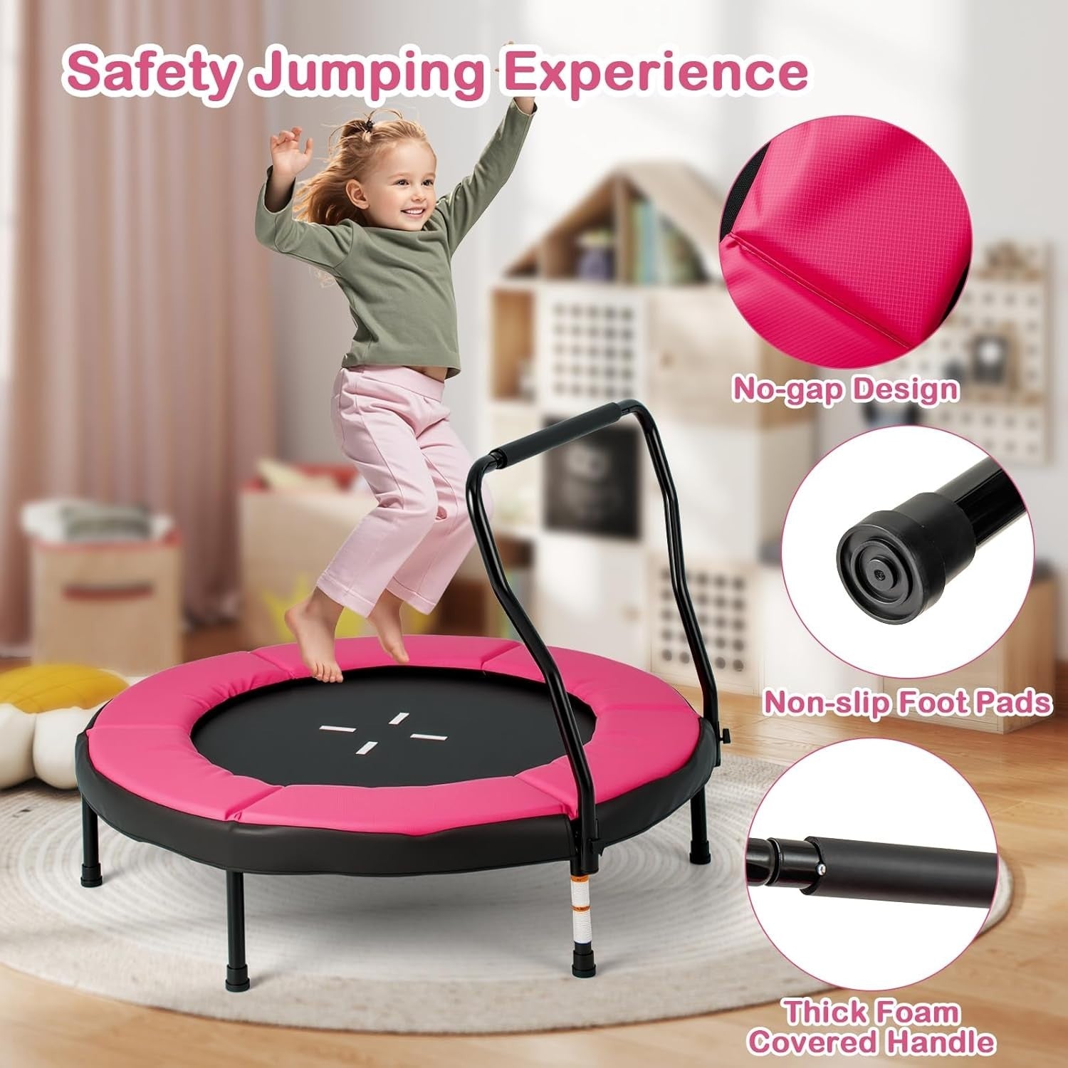 40 Inch Kids Trampoline with Foam Handle No-Gap Safety Pad Indoor Outdoor