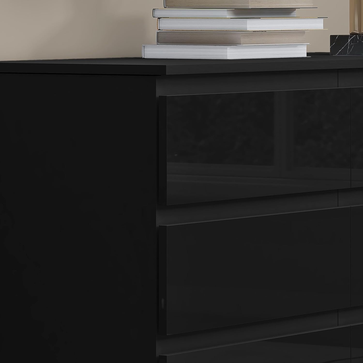 Black Gloss 6 Drawer Chest Bedroom Storage Dresser Clothes Unit Modern
