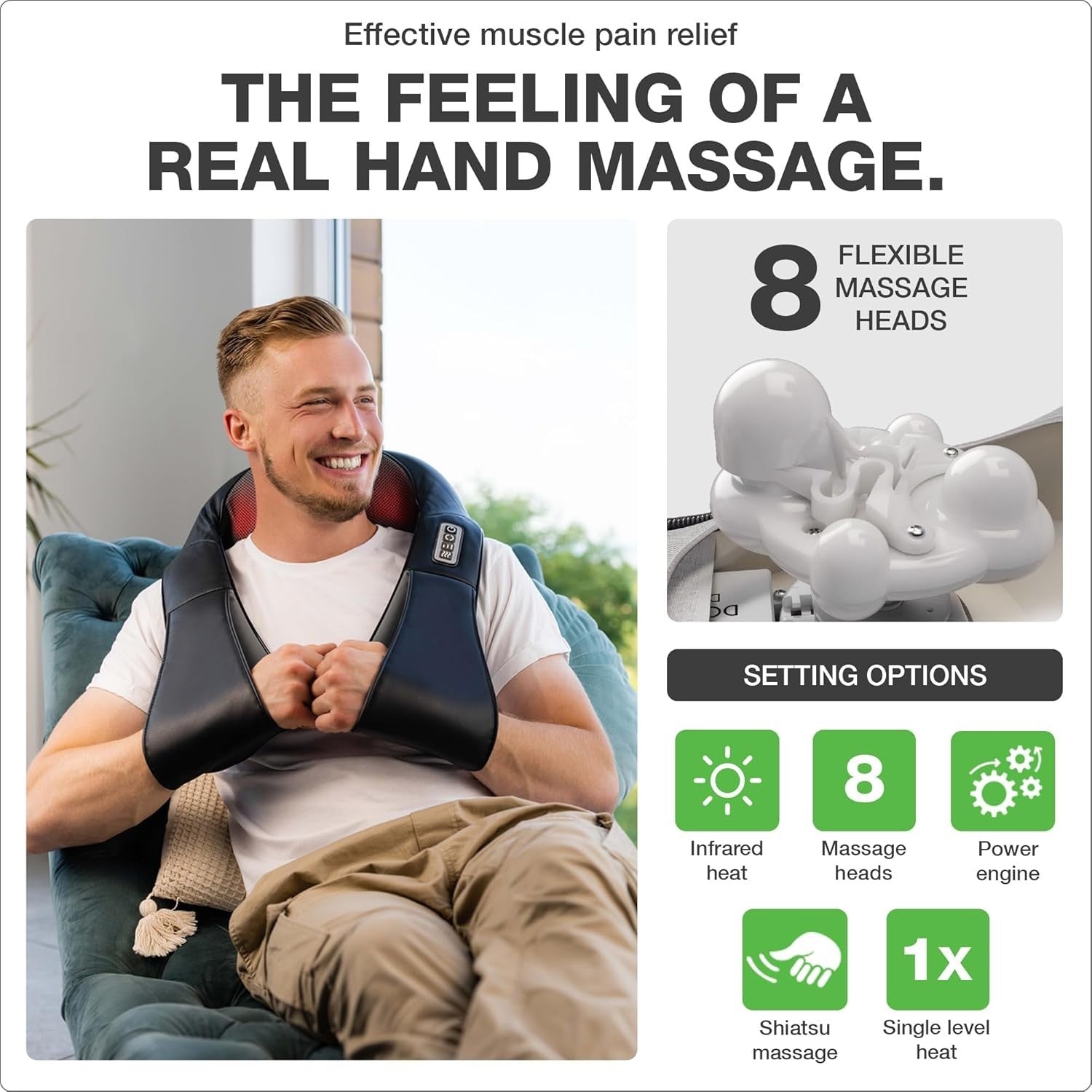 Deep Tissue Neck Shoulder Massager with Heat | Corded Electric Shiatsu Pain Reli