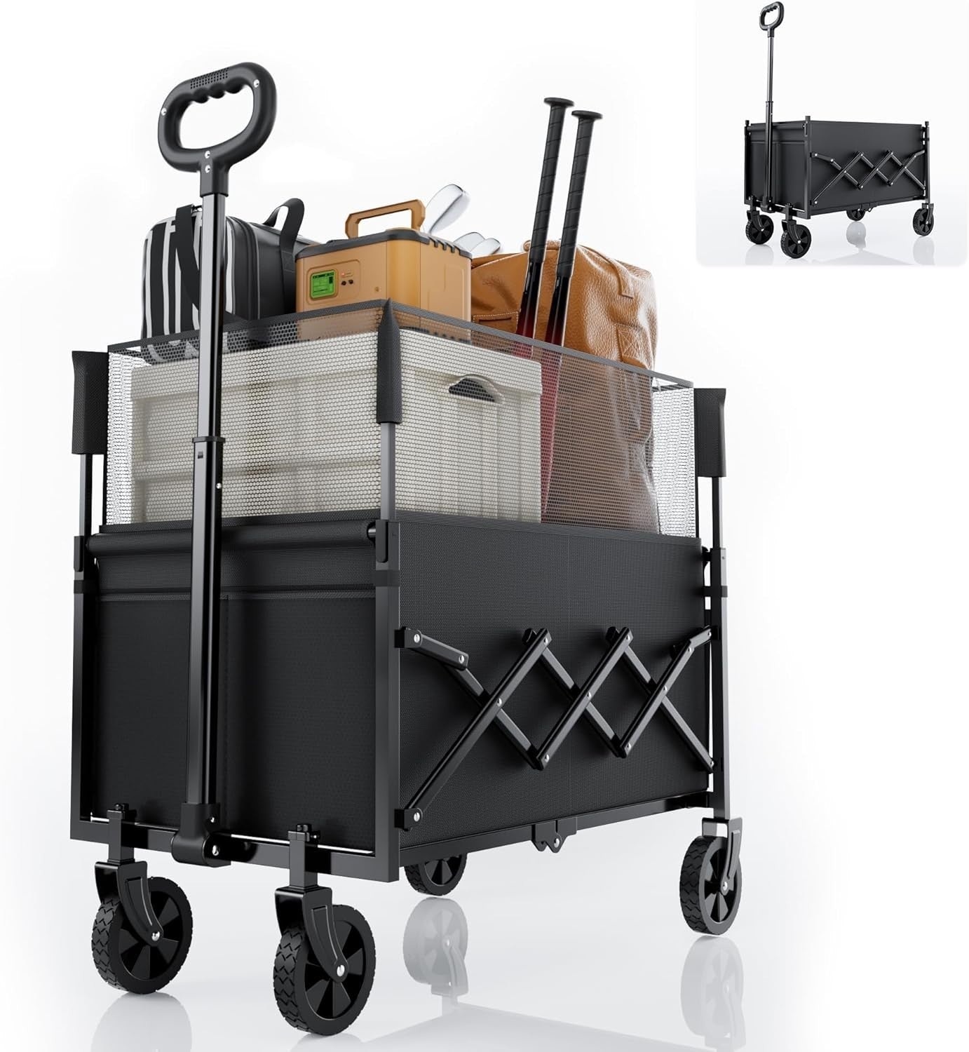 Heavy Duty Festival Camping Trolley 120L Folding Utility Wagon Cart with Wheels