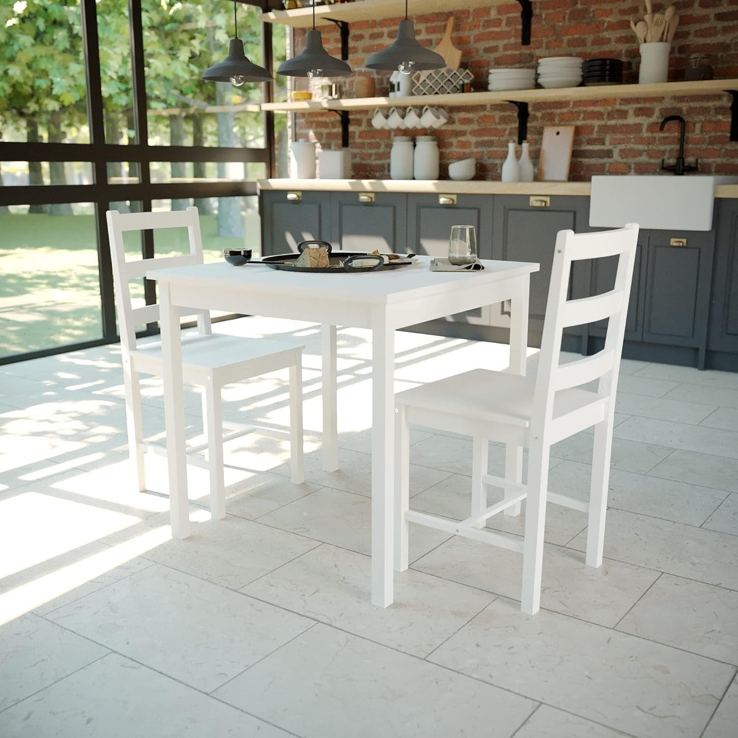 White Dining Table Set 2 Chairs | Compact Kitchen Small Space Furniture
