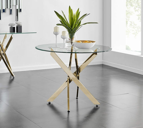 Small Space Round Glass Dining Table 100cm Chrome Cross Leg Base
