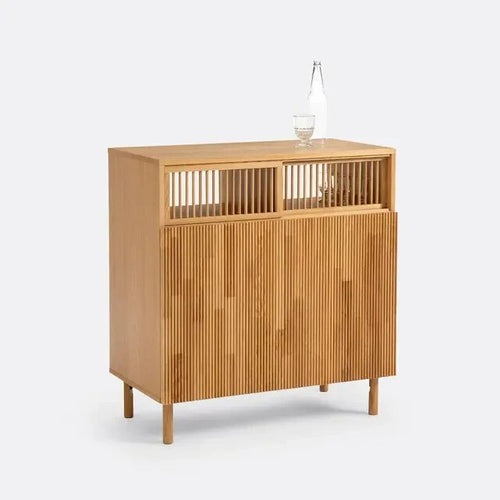Solid Oak Home Bar Cabinet Sliding Doors Drinks Storage Unit 90x95x47 cm