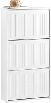 Tall White Shoe Cabinet – Slim 3 Flip Drawer Storage Unit 120cm Hallway