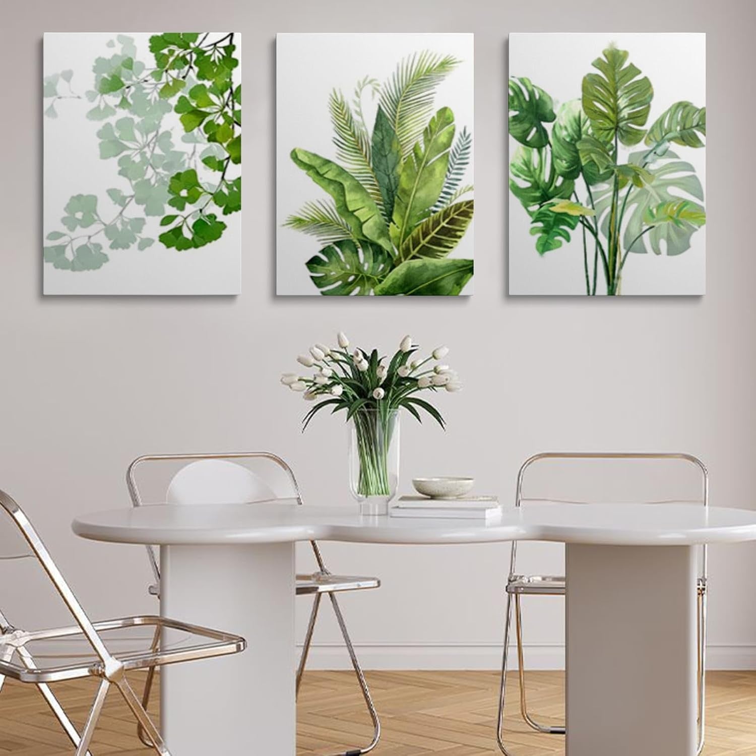 Green Botanical Wall Art Set 3 Framed Canvas 12x16in