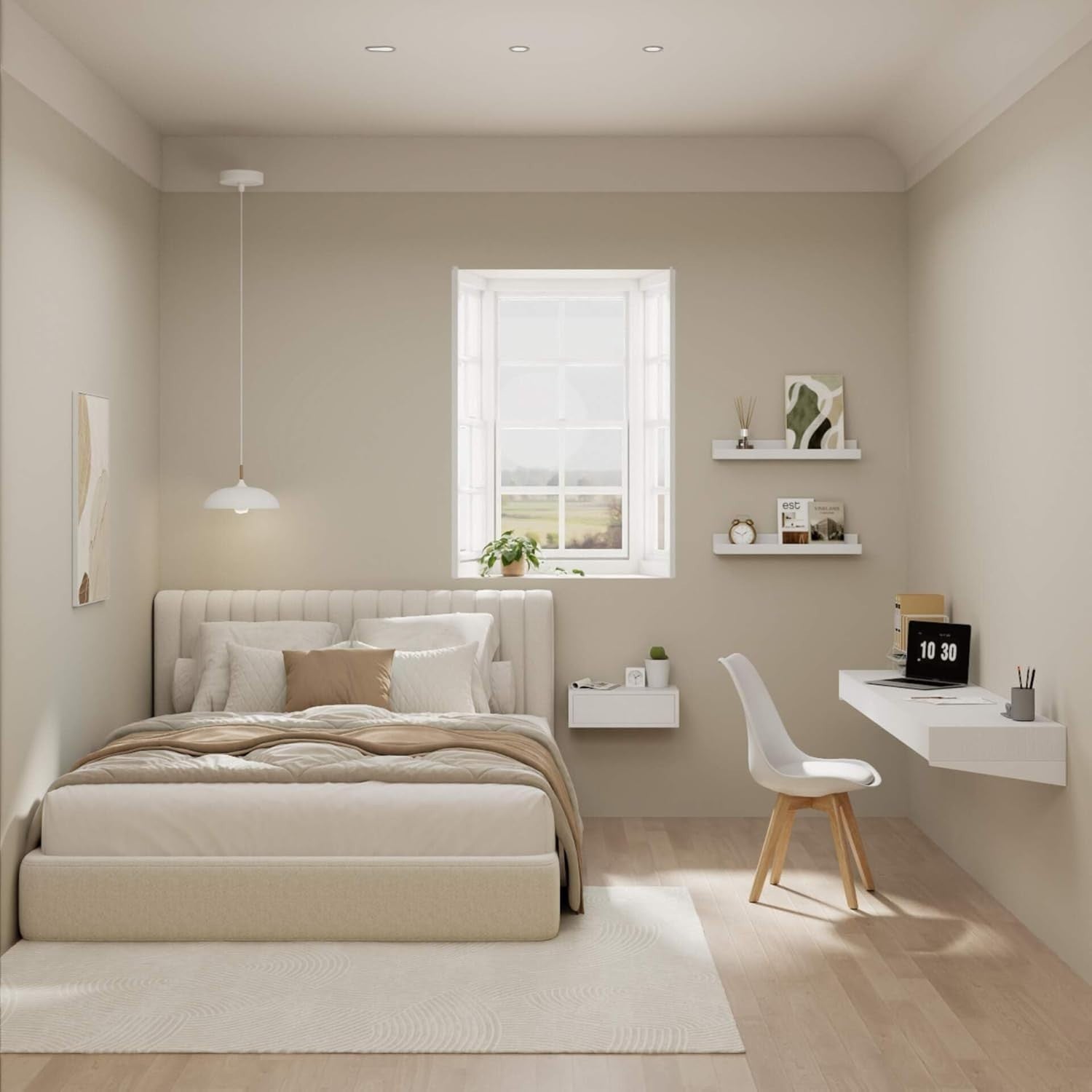 Floating White Wall Bedside Table with Drawer – Modern Minimalist Nightstand