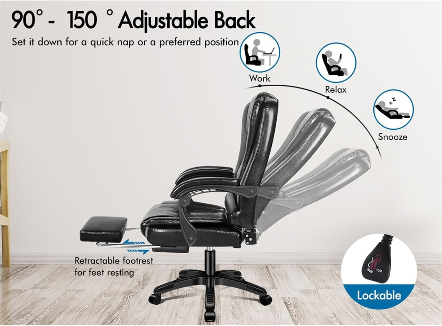 Glossy Black Massage Office Chair Heated 8-Point Recliner Footrest Ergonomic