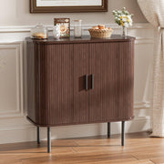 Walnut Sideboard Buffet Cabinet with Sliding Tambour Doors & Storage Shelf