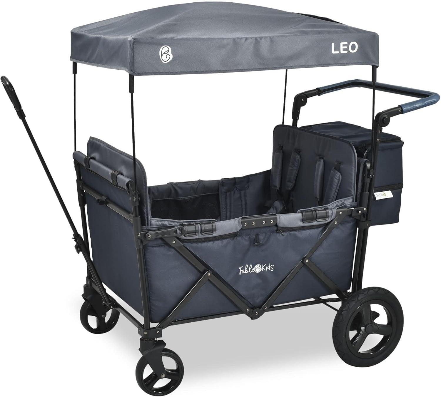 Foldable Kids Stroller Wagon with Roof 4-Seat Off-Road Wheels Blue