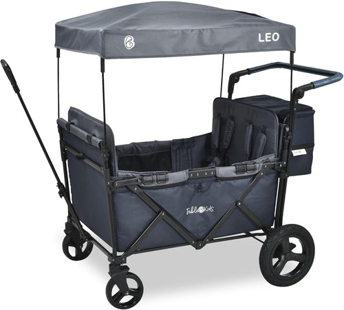 Foldable Kids Stroller Wagon with Roof 4-Seat Off-Road Wheels Blue