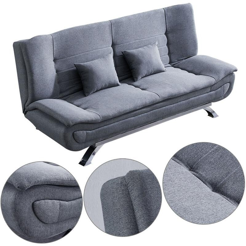 Grey Linen 2 Seater Sofa Bed with Pillows Folding Sleeper Couch for Flats