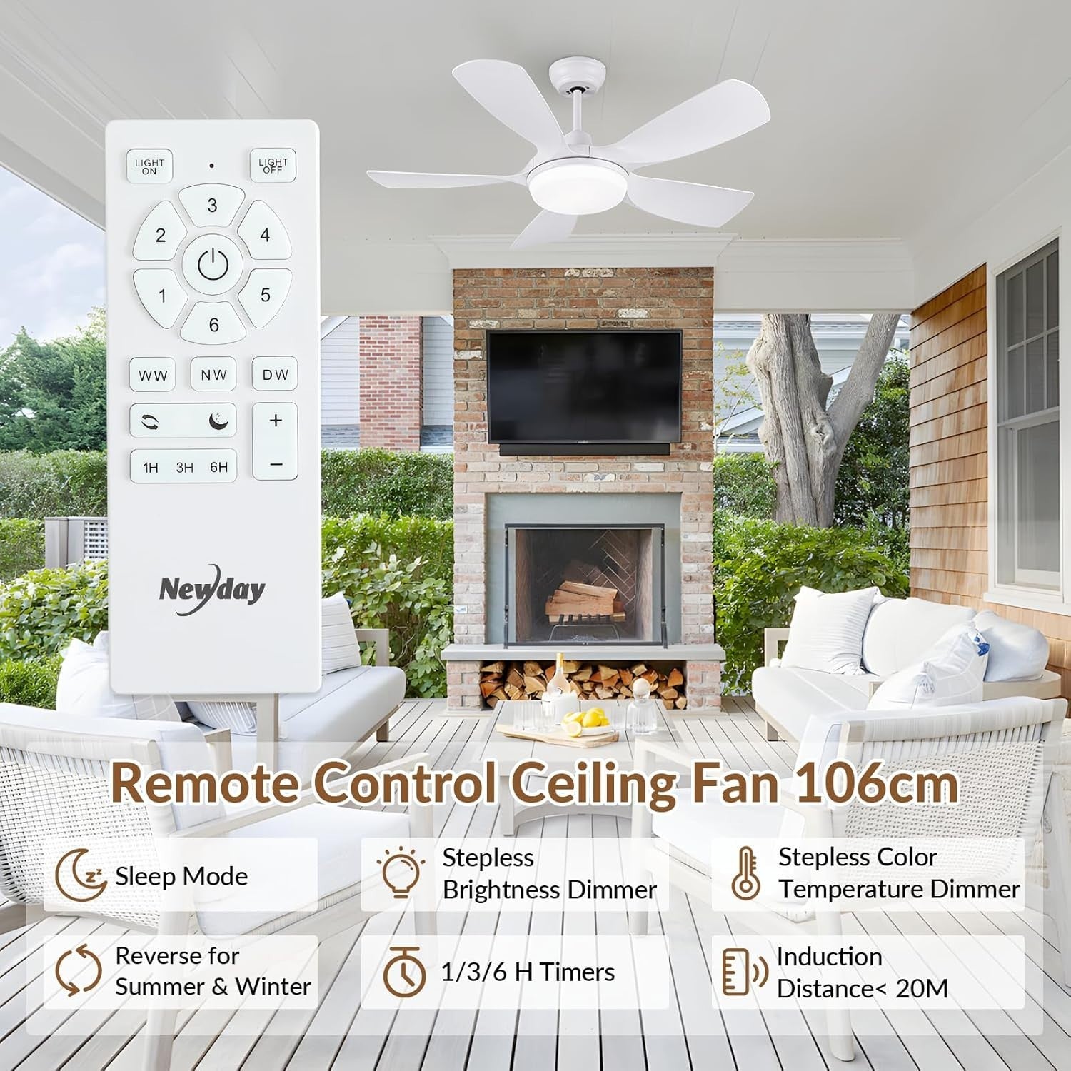 30" Ceiling Fan with Light, 5 Blades, Remote, Dimmable LED