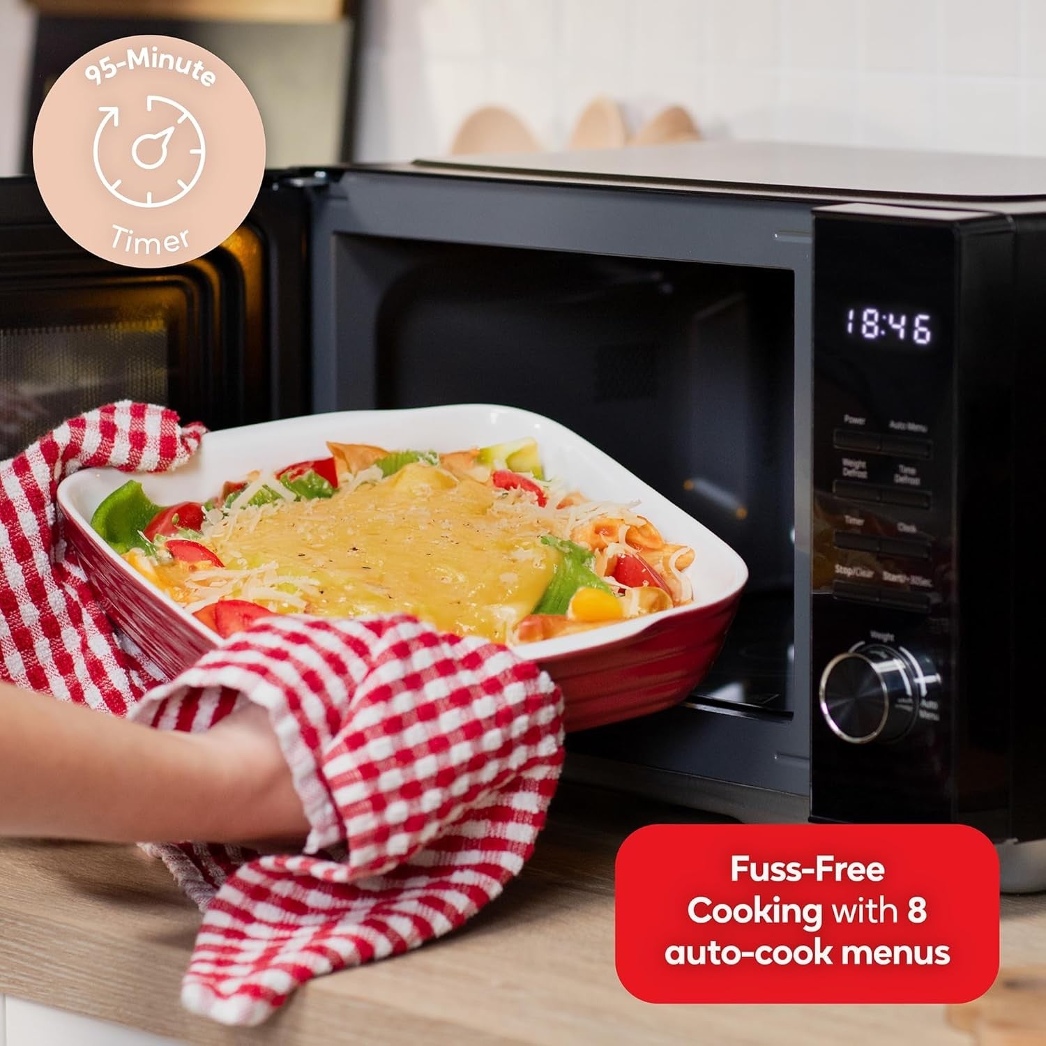 23L Flatbed Digital Microwave 800W 8 Auto Cook Child Lock Black
