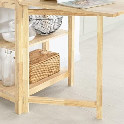 Folding Dining Table with 5 Storage Shelves Rubber Wood Kitchen Table