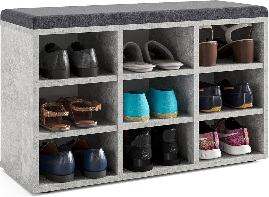 Concrete Grey Shoe Storage Bench with Cushion – Hallway Seat 80x30x50cm