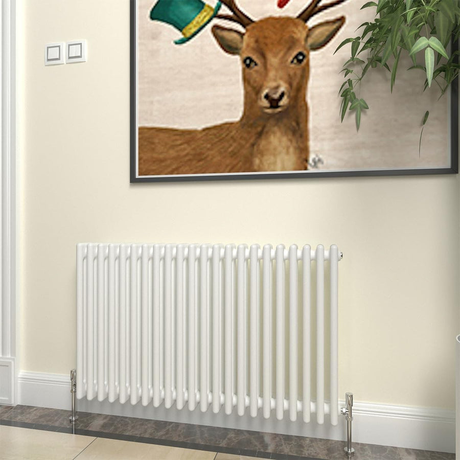White 3 Column Designer Horizontal Radiator 600x1010mm Modern Cast Iron