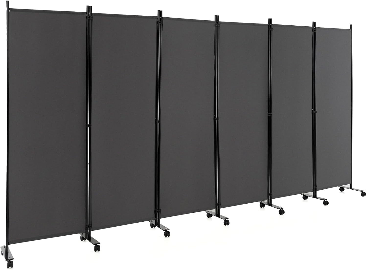 6 Panel Grey Folding Room Divider Privacy Screen Metal Frame 335x172cm