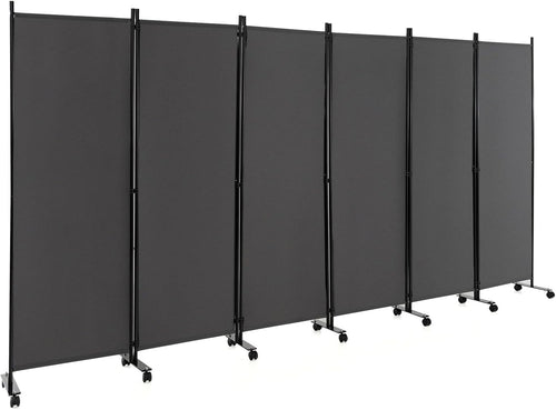 6 Panel Grey Folding Room Divider Privacy Screen Metal Frame 335x172cm
