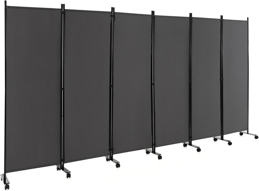 6 Panel Grey Folding Room Divider Privacy Screen Metal Frame 335x172cm
