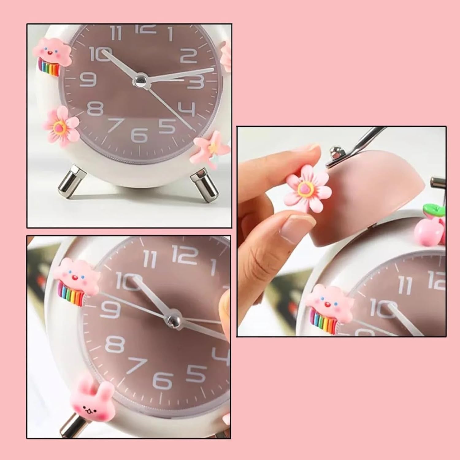 Cute Silent Alarm Clock for Heavy Sleepers Kids Students Retro Bell Design