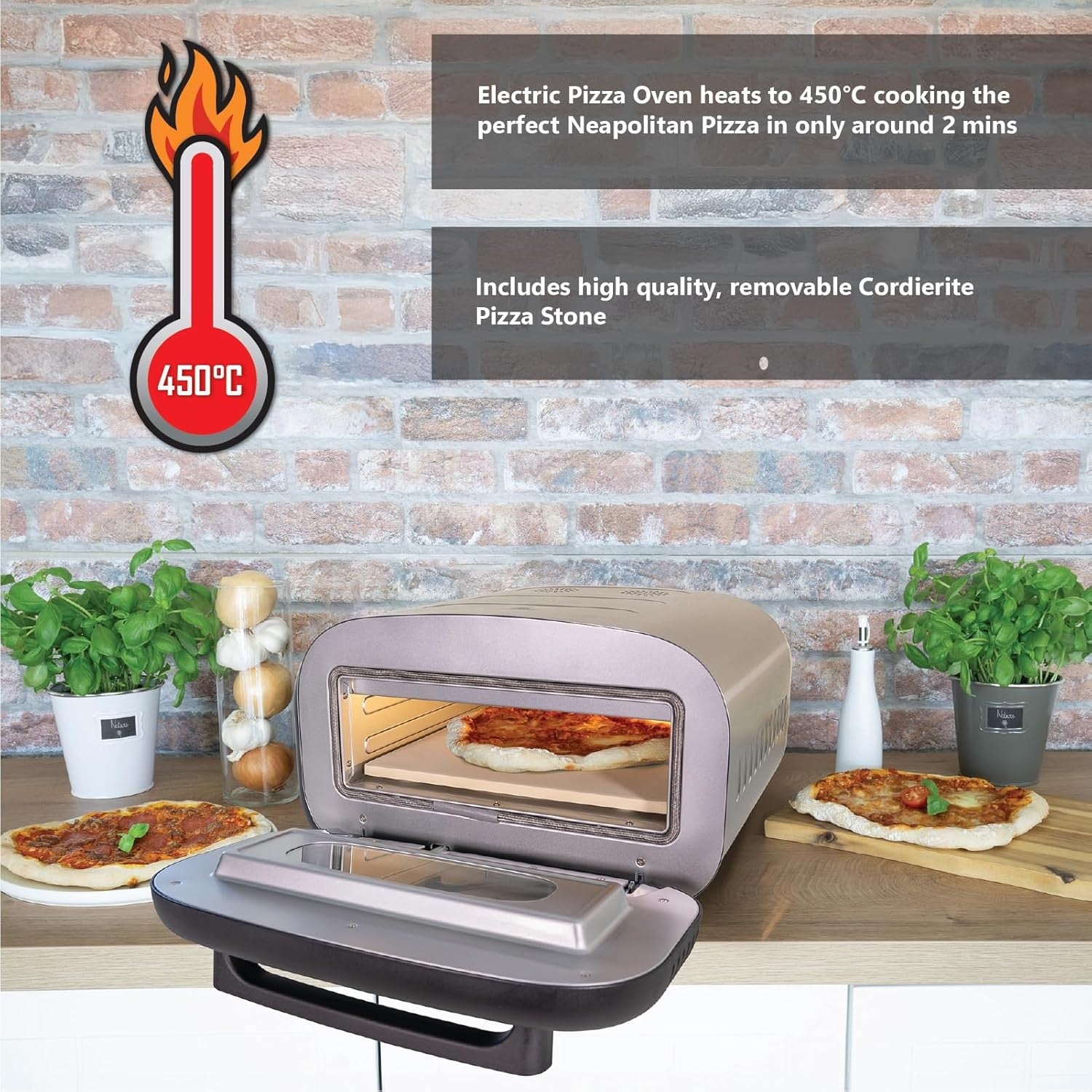 Indoor Electric Pizza Oven 450°C 32cm Stone Maker Dual Heat Timer LCD Display