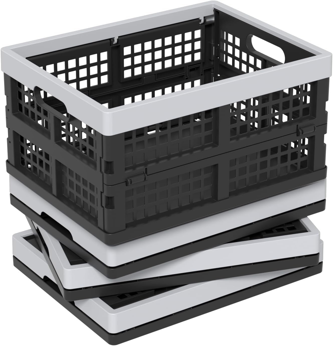 Foldable Plastic Storage Crates 35L – Collapsible Stackable Bins for Home