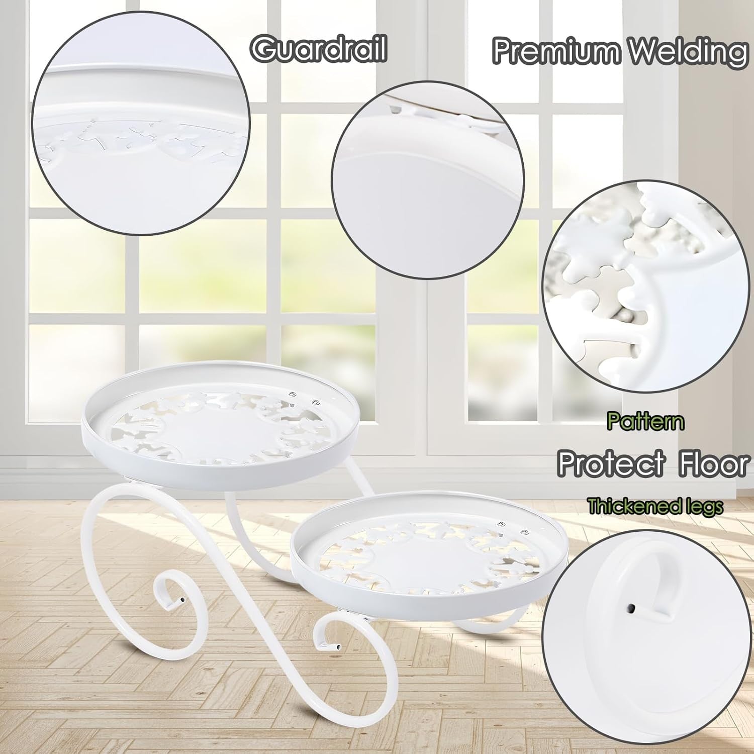 2 Tier White Metal Plant Stand Indoor Outdoor Iron Flower Pot Display Rack