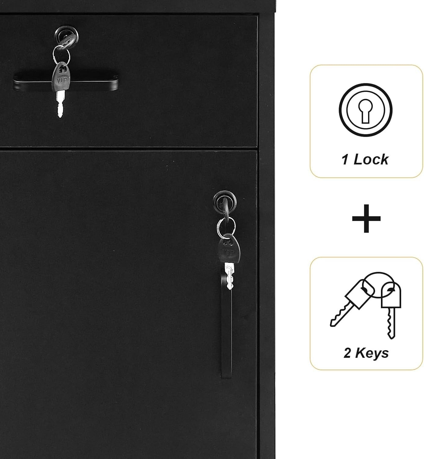 Black Mobile File Cabinet 40cm Lockable Under Desk Printer Stand