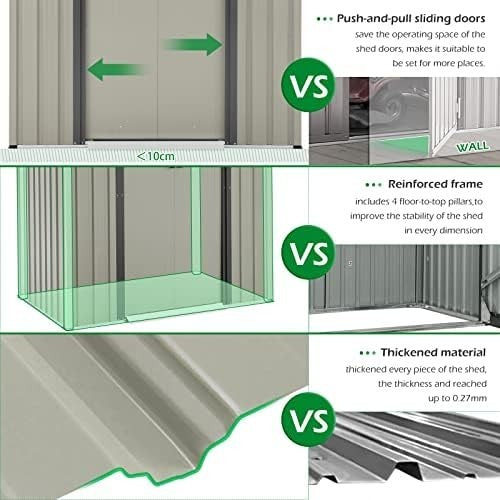 3x5ft Metal Garden Storage Shed Grey Outdoor Tool Bike Box Sliding Door