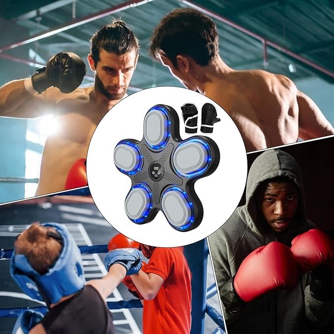 Music Boxing Machine Wall Mounted LED Smart Punch Trainer With Gloves Home Gym