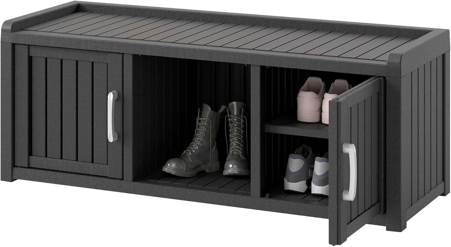 Waterproof Shoe Storage Cabinet Bench 2 Door Resin Unit with Shelves Black