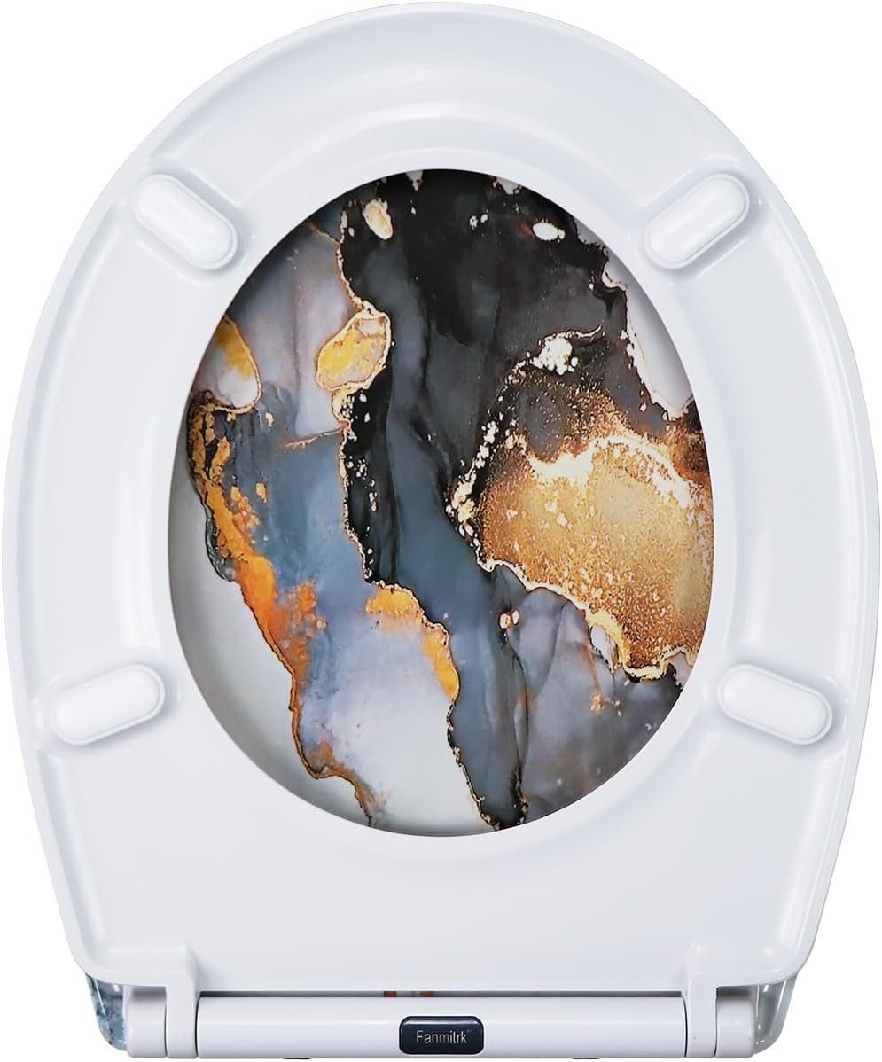 Marble Effect Toilet Seat Soft Close Duroplast Quick Release Top Fix 45x37cm