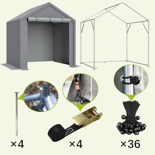 Outdoor Garden Storage Tent 6x5.6ft Waterproof Steel Frame Grey