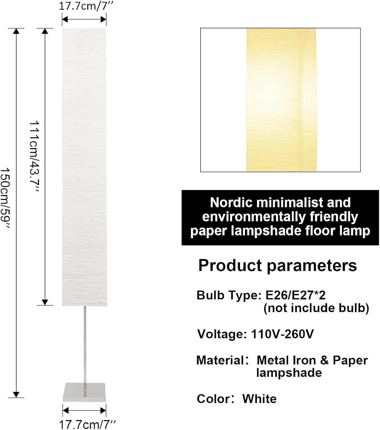 Japanese Rice Paper Floor Lamp 2 Pack Minimalist Square Corner Standing Light