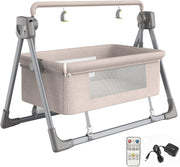 Electric Baby Crib Bassinet Auto Rocking Cot with Music & 5-Speed Swing Khaki