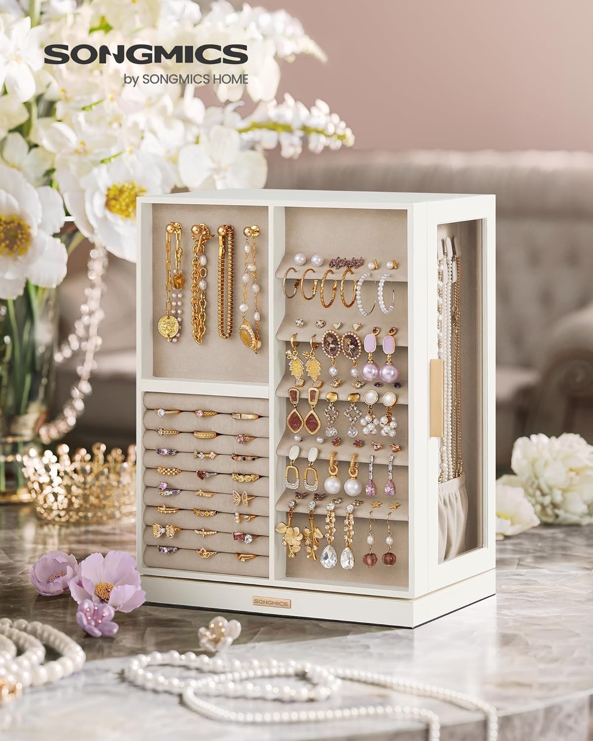 Cloud White 360° Rotating Jewellery Box Vertical Organizer 7 Drawers