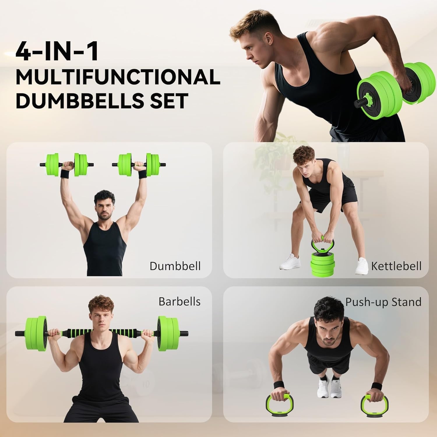 20kg Adjustable 6-in-1 Dumbbell Barbell Kettlebell Home Gym Weights