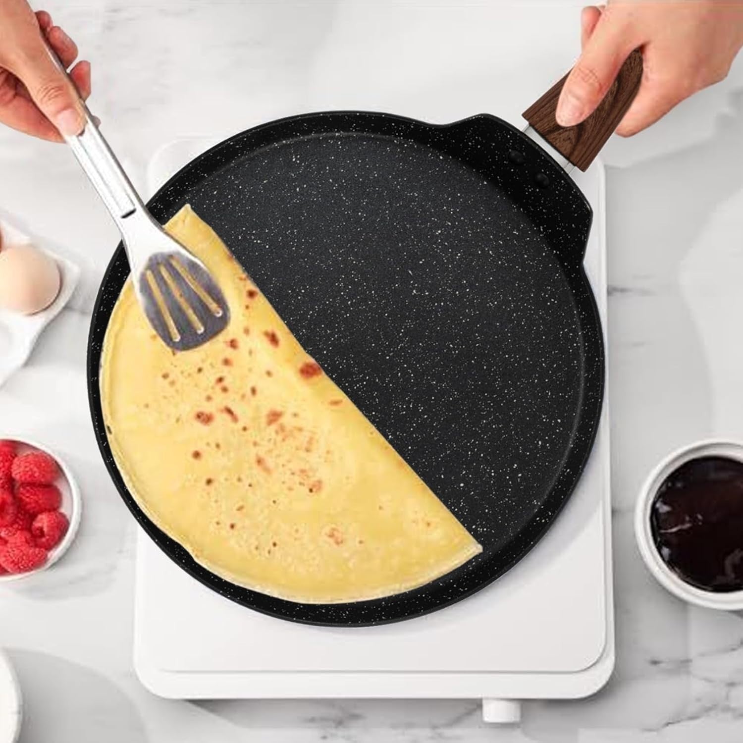 28cm Non Stick Crepe Pan, Induction and Gas, Flat Aluminium, PFOA Free