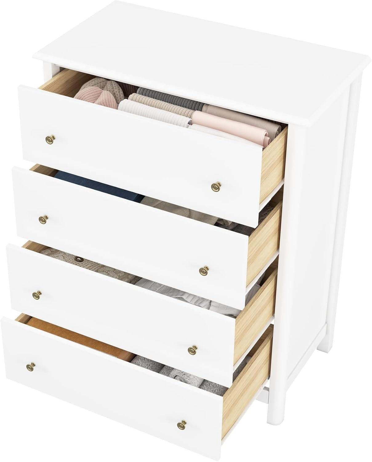 White Chest of Drawers 4 Drawer Wooden Storage Unit for Bedroom Hallway